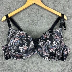 Torrid Full Coverage XO Boost Plunge Bra 46C Floral Skulls Underwire NWT